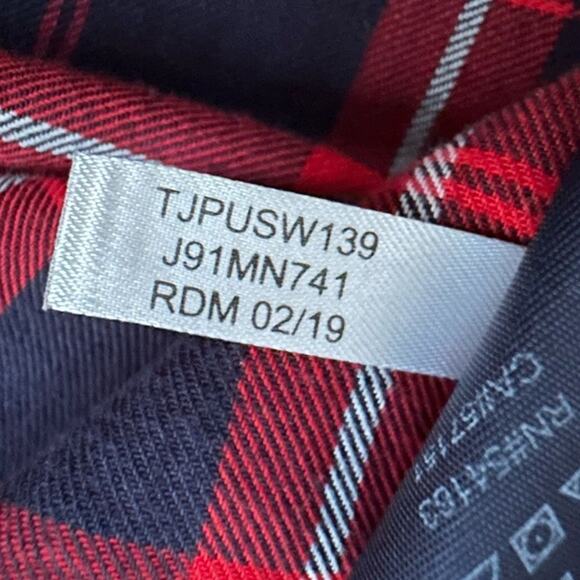 Tommy Hilfiger Women M Plaid Button-Up Shirt Red Navy Check Cotton Logo Pocket - Picture 7 of 10